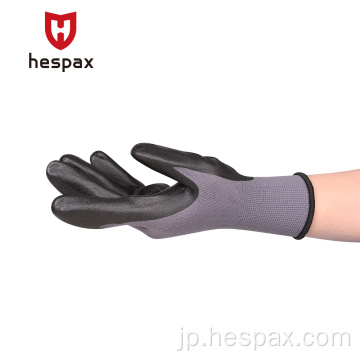 Hespax 15gaugeナイロンEN388油耐性ニトリル手袋